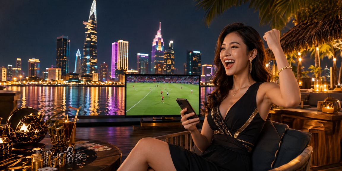 Khung cảnh trò chơi bài sôi động về đêm tại Hồ Chí Minh với ánh đèn neon rực rỡ
